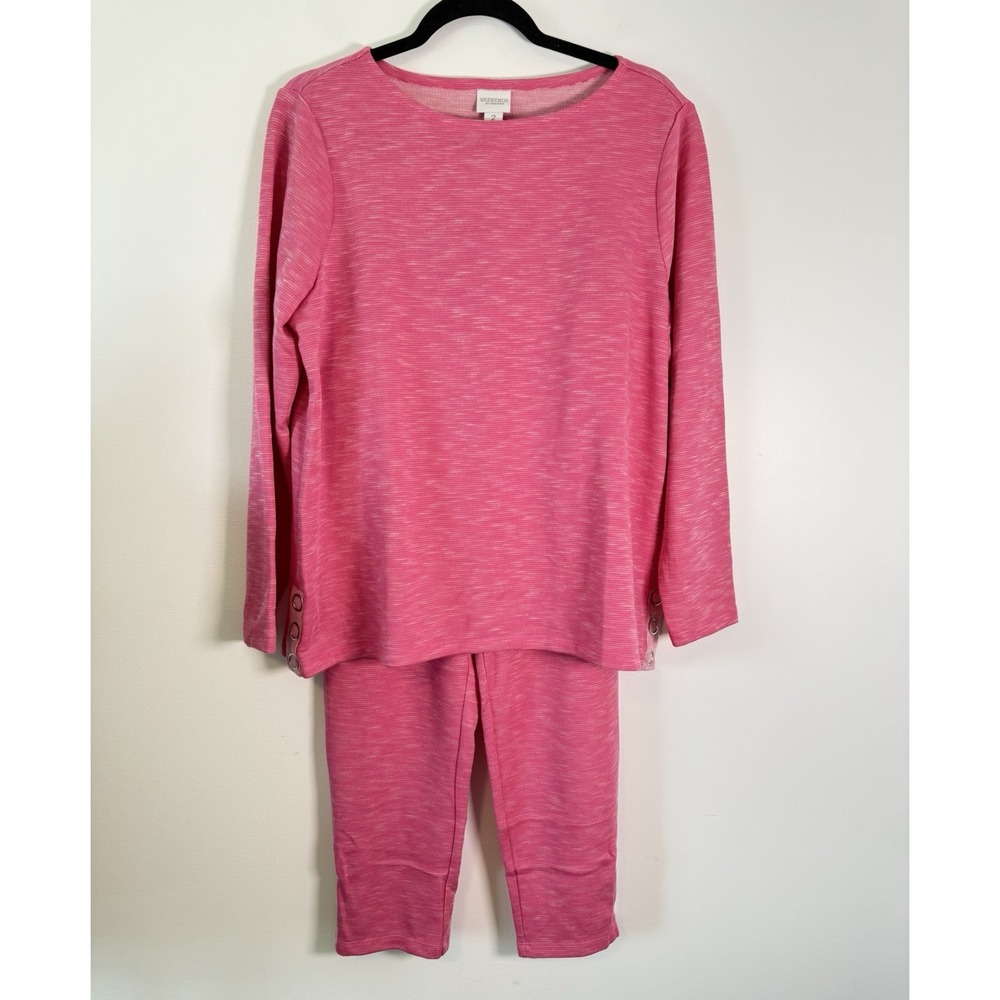Chico's Weekend 2PC Pants Set Top Size L Pant Size S Pink Capris & Tunic NWT